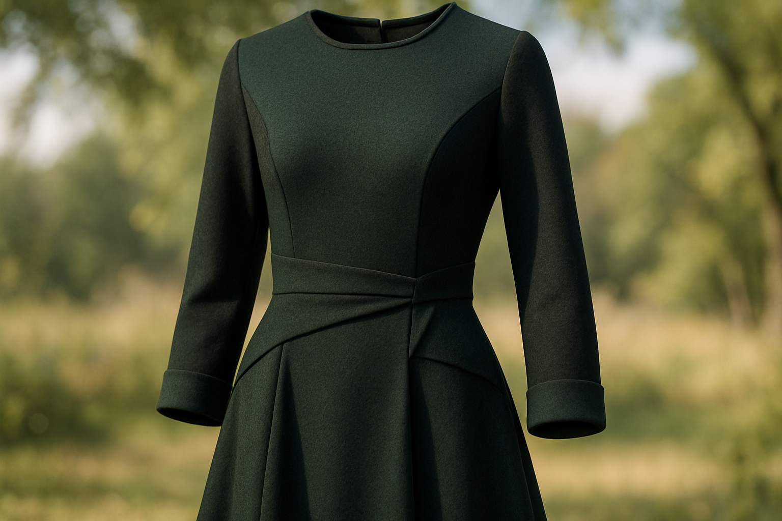 a lovely detail dress in light out door with Danish Double-Sided Wool & Cotton Jersey - Dark Green & Black