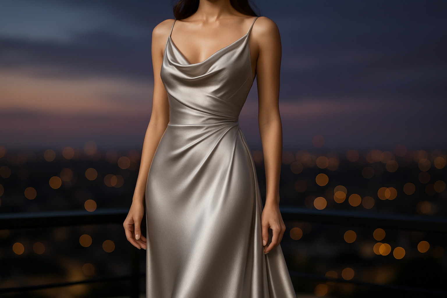a lovely detailed dress in evening background with Silk Charmeuse Wide - light gray- 19mm Designer