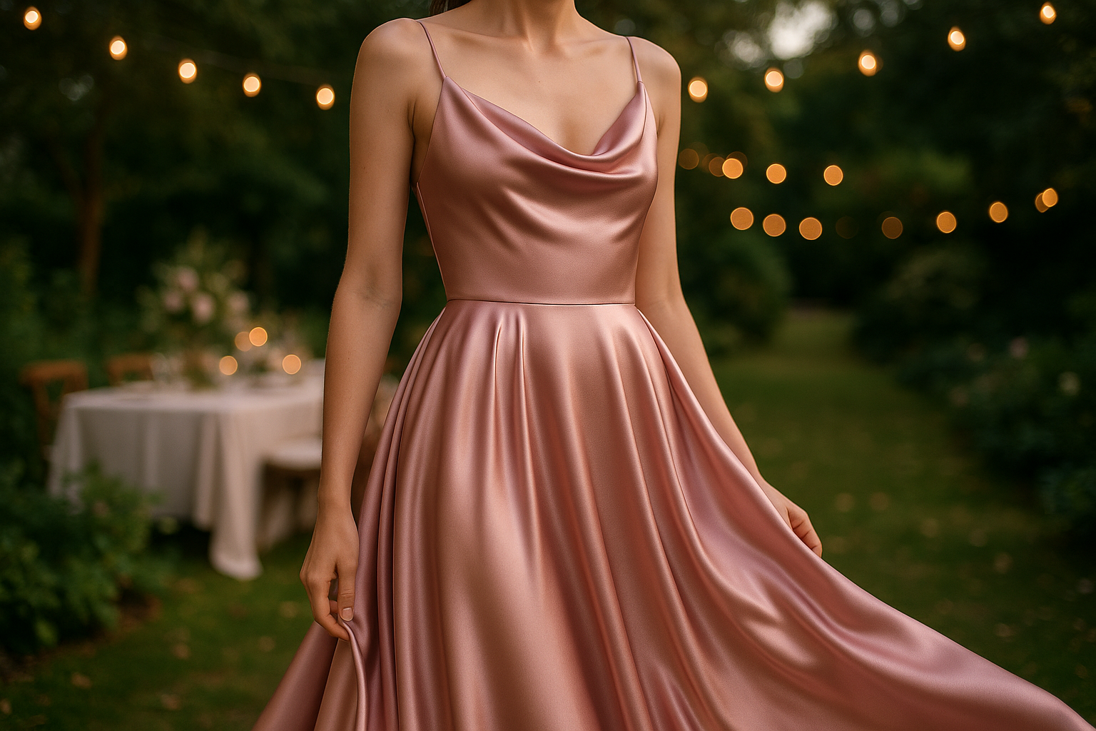a lovely detailed dress in party outdoor with Silk Charmeuse Wide - Rose Quartz