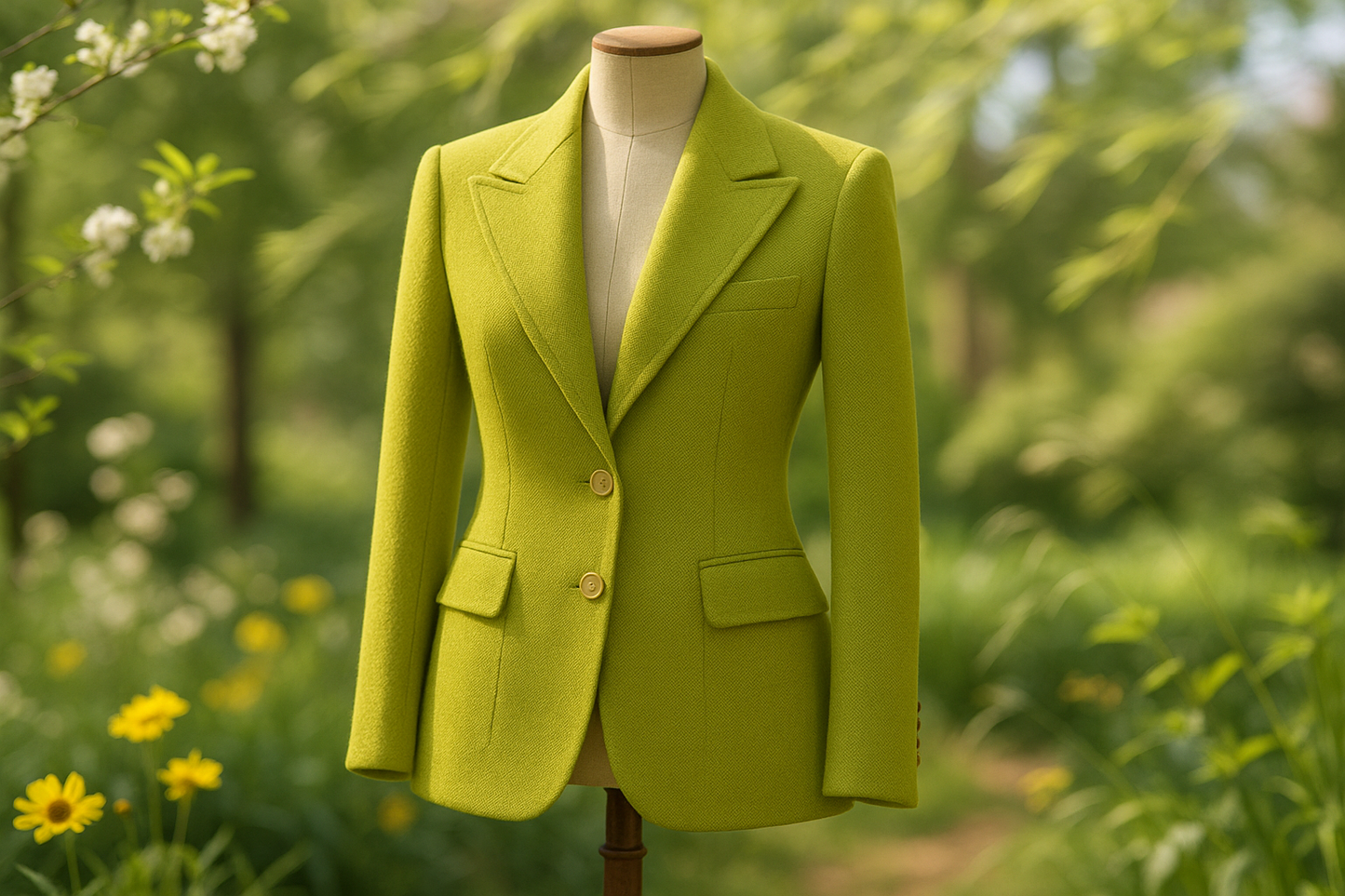 a lovely detailed jacket in out door spring view for Italian Tropical Cashmere Wool Suiting - Chartreuse