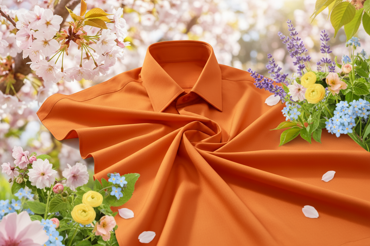 a lovely detailed with Cotton Poly Shirting - Sunset Orange   in spring look background