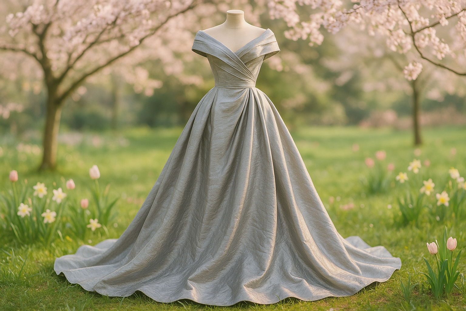 a lovely dress with detail oudoor spring with Double Face Taffeta Textured Silk - Silver