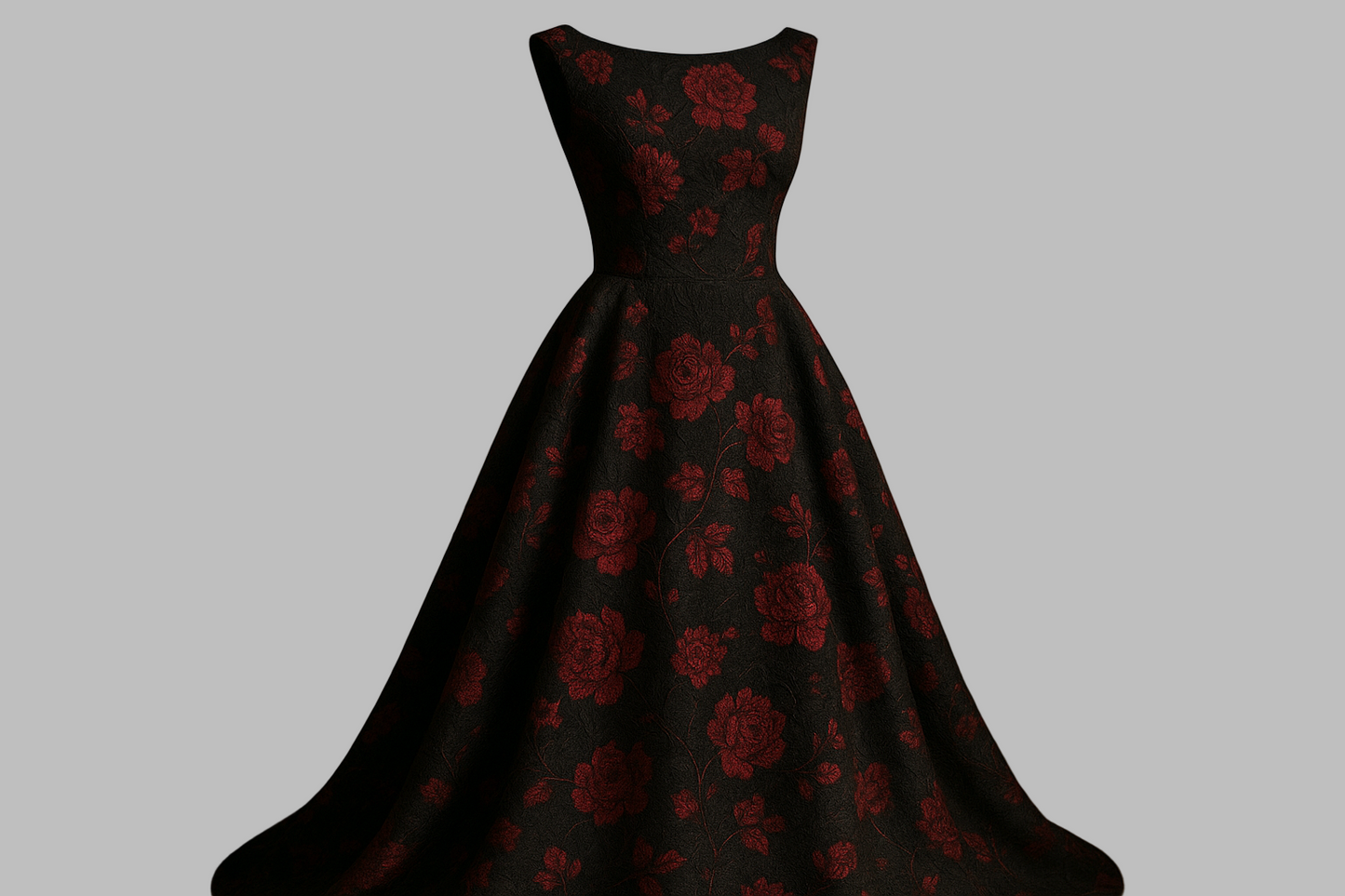 a lovely evening dress with Designer Italian Floral Textured Brocade - Black, red flower