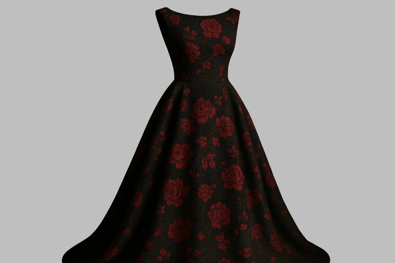 a lovely evening dress with Designer Italian Floral Textured Brocade - Black, red flower