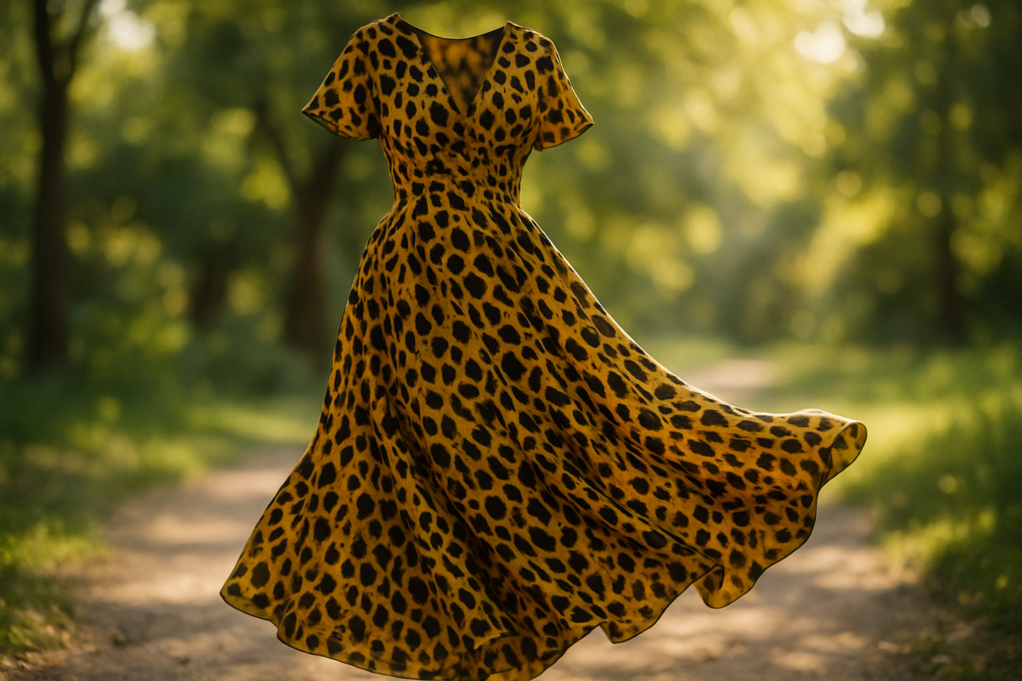 a lovely flowey dress in light outdoor with ITY Animal Print - Mustard /Black / Brown