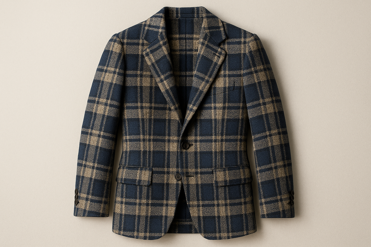 a lovely jacket with American Heritage - Plaid Worsted Wool Suiting - Blue, Cream & Black with light background