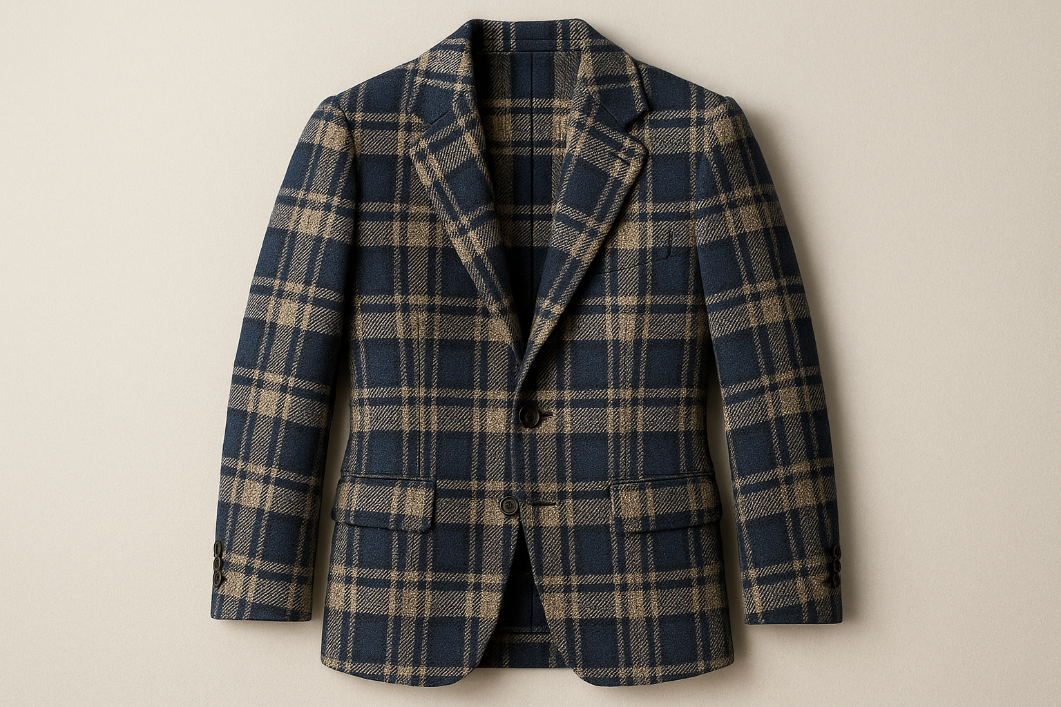 a lovely jacket with American Heritage - Plaid Worsted Wool Suiting - Blue, Cream & Black with light background