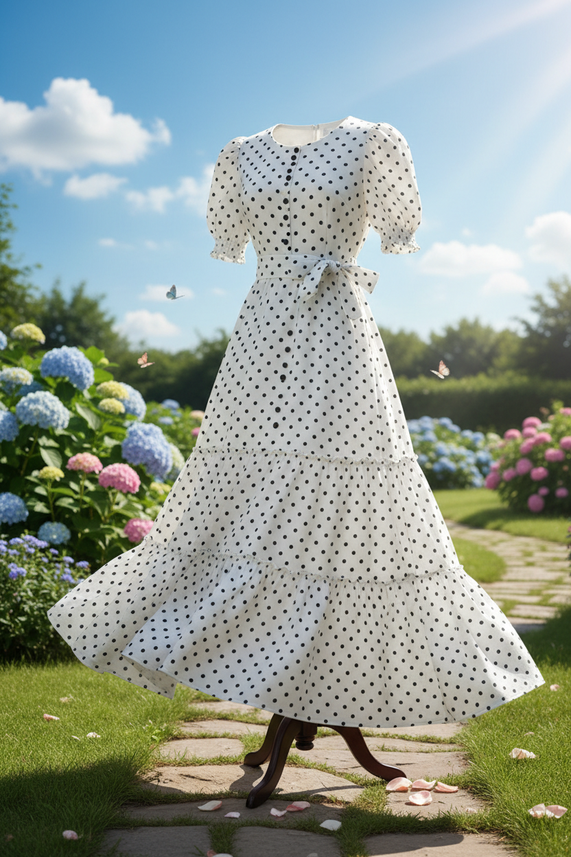 Polka Dot Printed Linen - White & Black