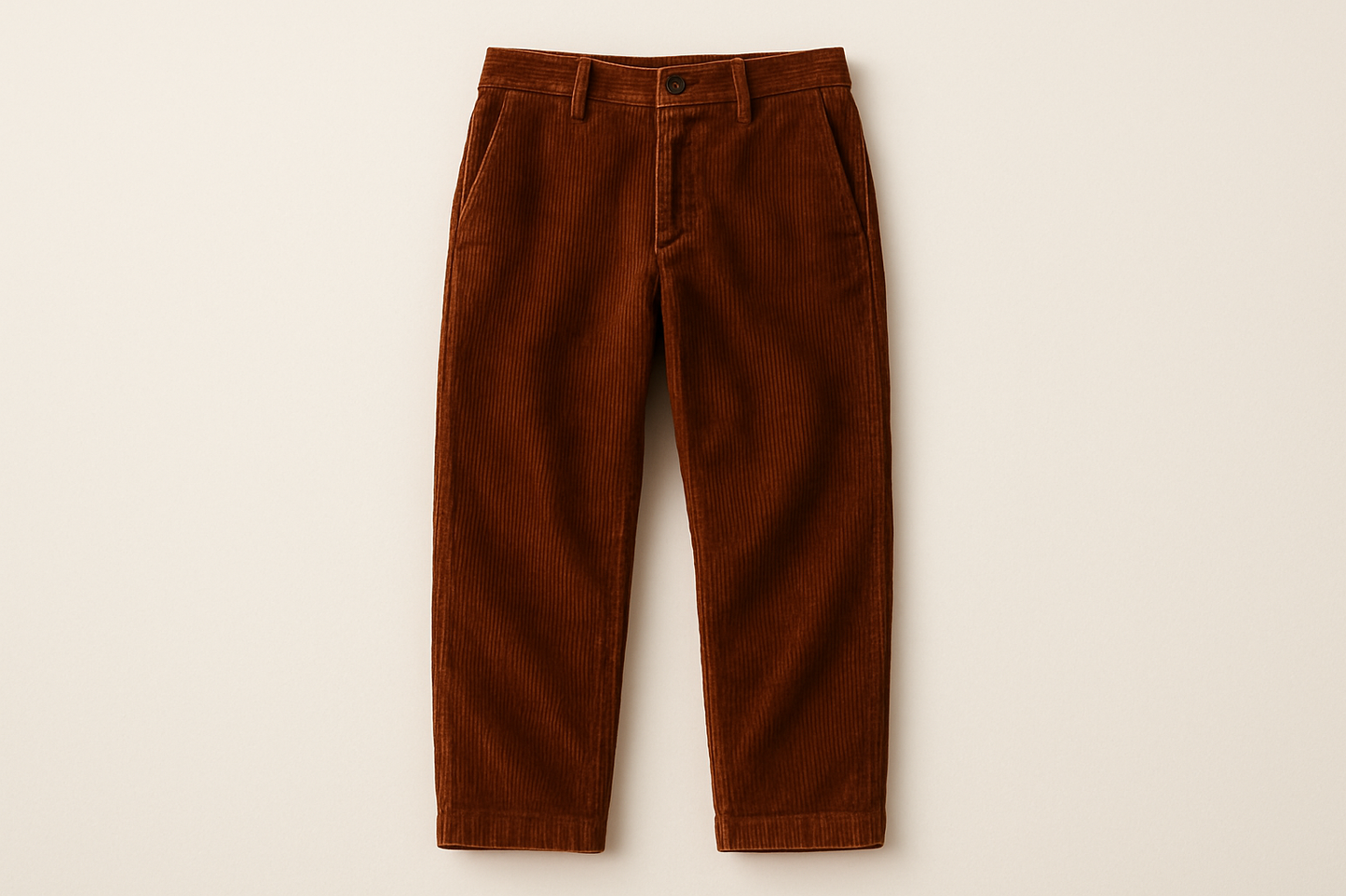 a lovely pants with light background with   100% Cotton Corduroy - Coffee Brown