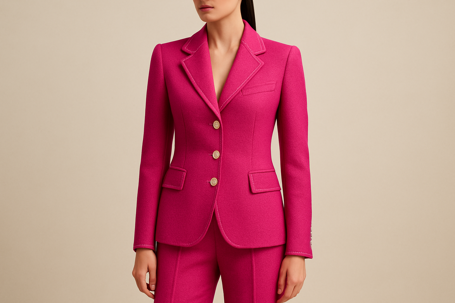 a lovely suit with detail for cold weather with Italian Designer Double Faced Virgin Wool Crepe - Hot Pink