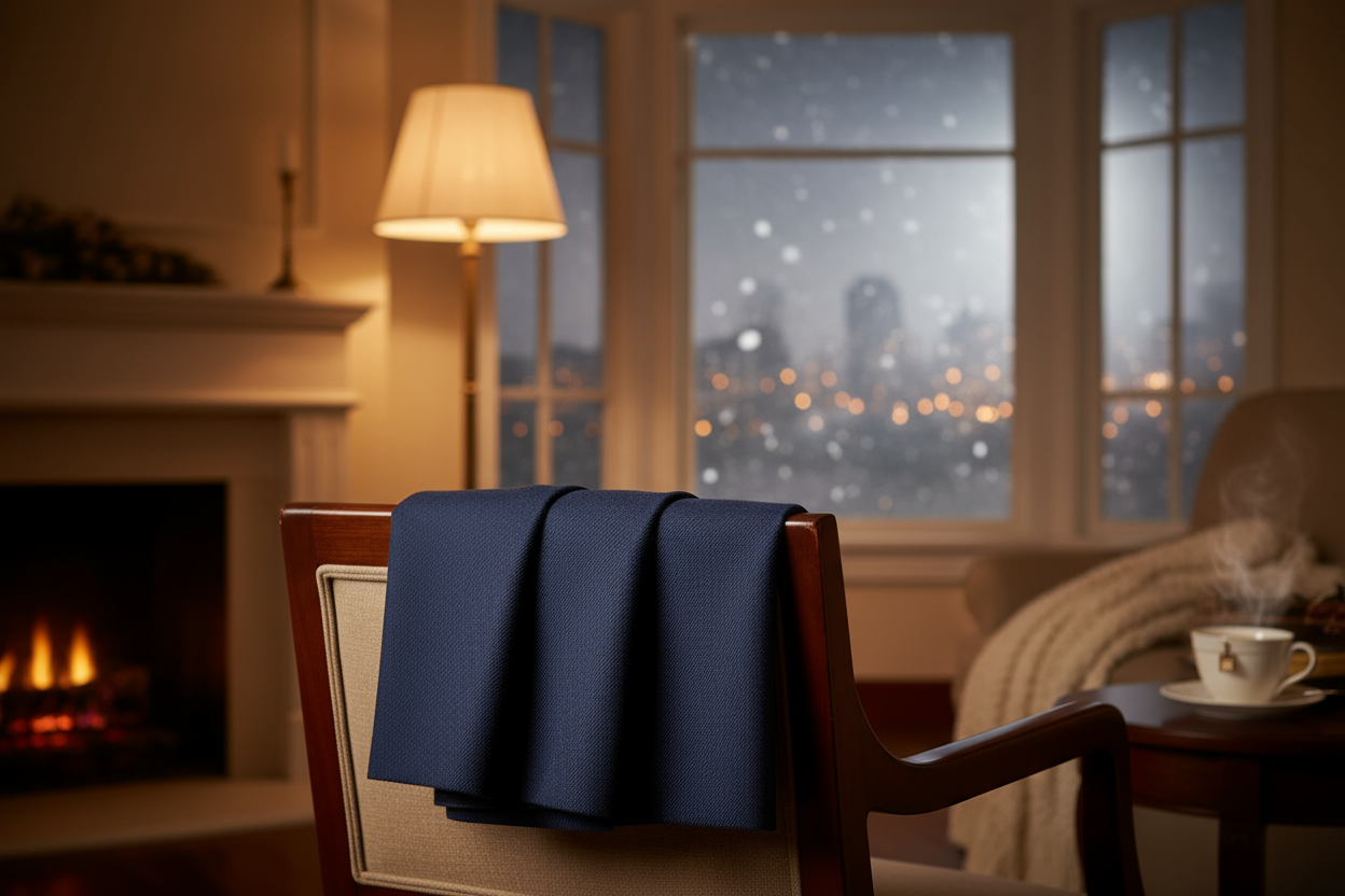 a lovely suiting in winter look background with Italian Suiting Virgin Wool Gabardine - Navy