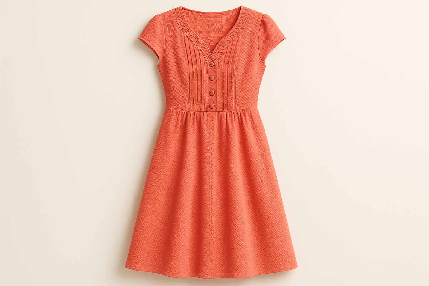 a lovely summer detailed dress with Italian Textured Cotton Pique Stretch - Coral