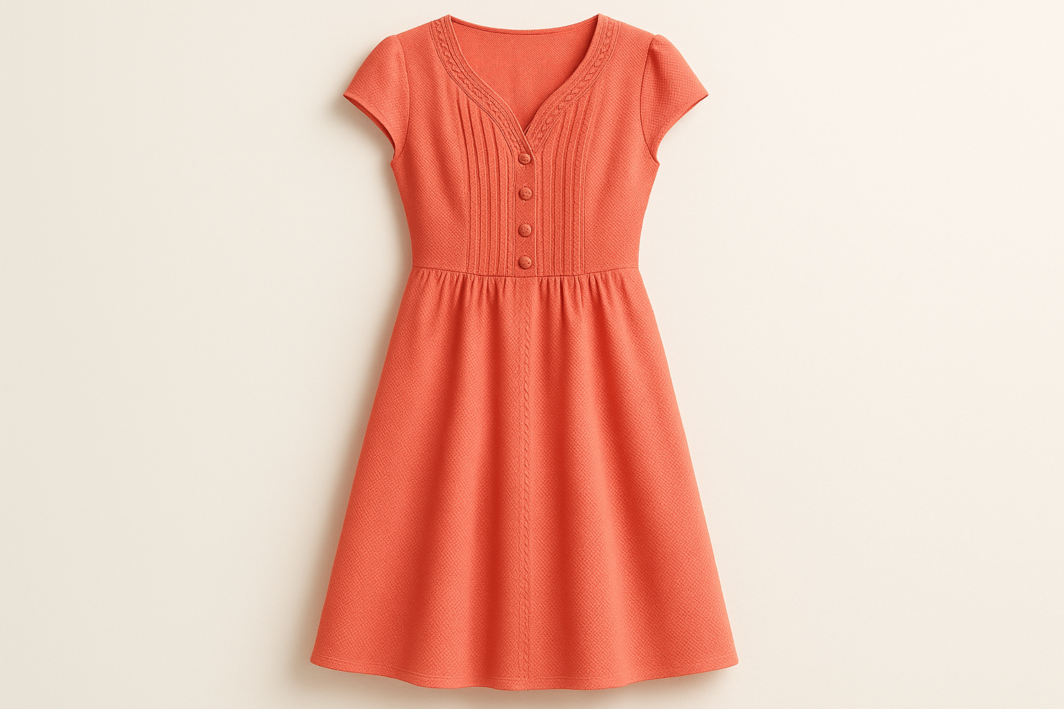 a lovely summer detailed dress with Italian Textured Cotton Pique Stretch - Coral