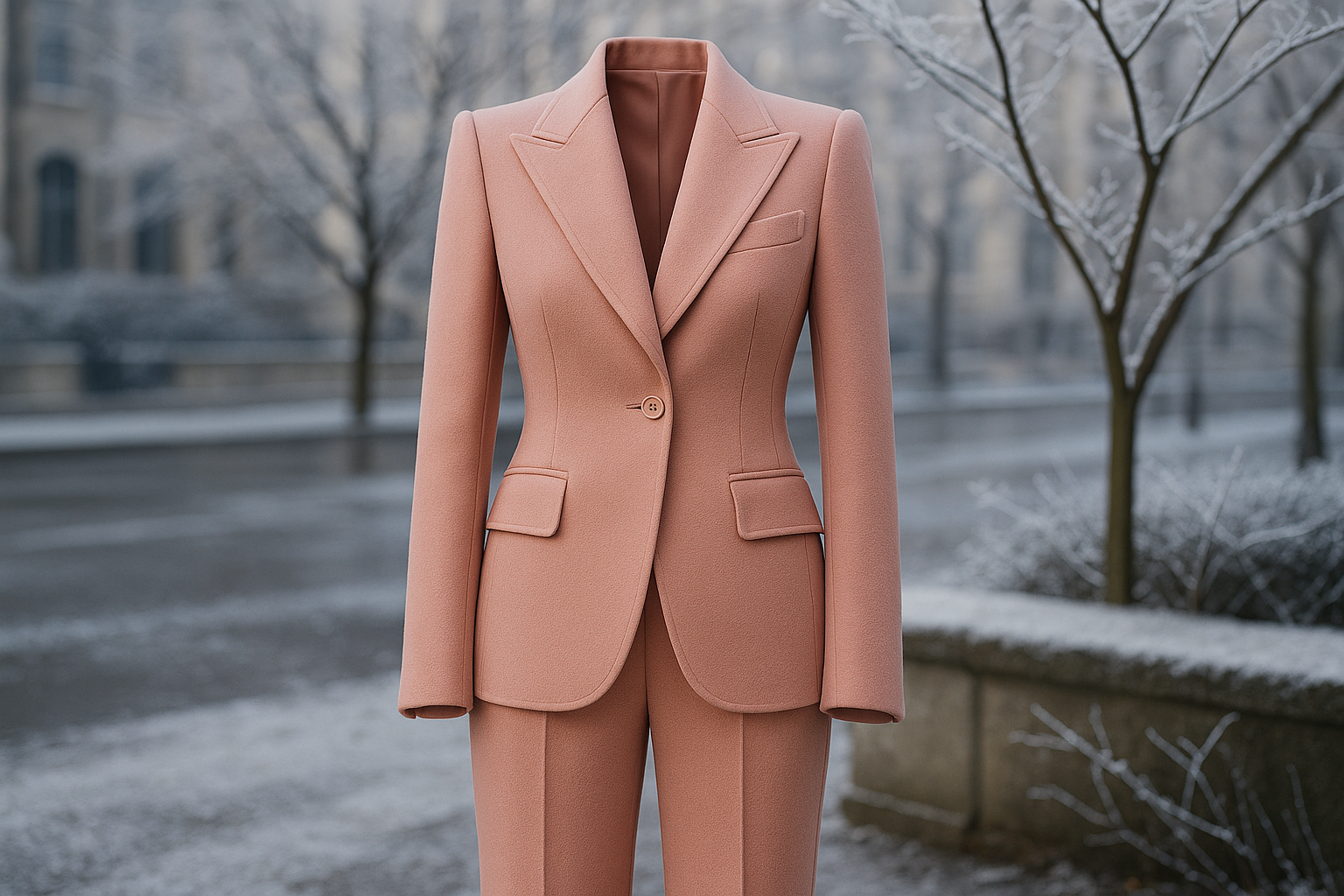 a lovely suting with detail in cold outdoor for Italian Designer Double Faced Virgin Wool Crepe -  Pink
