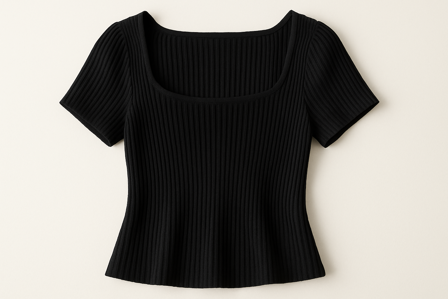 a lovely top in light background with Light Weight Knit Ribbed 6 X 4 in jet black