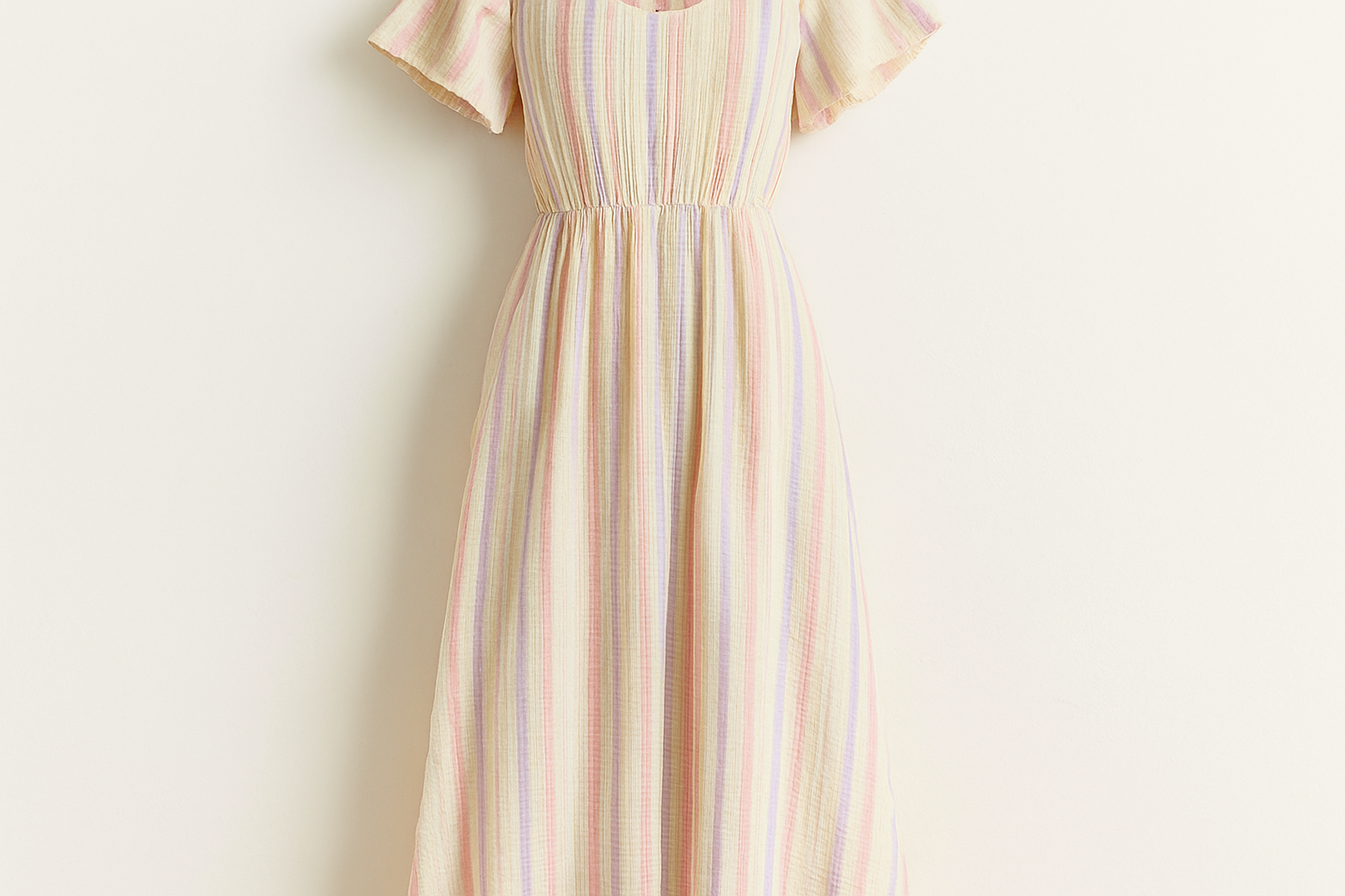 a very interesting summer dress with Textured Cotton Stripe - Warm White & Pastel