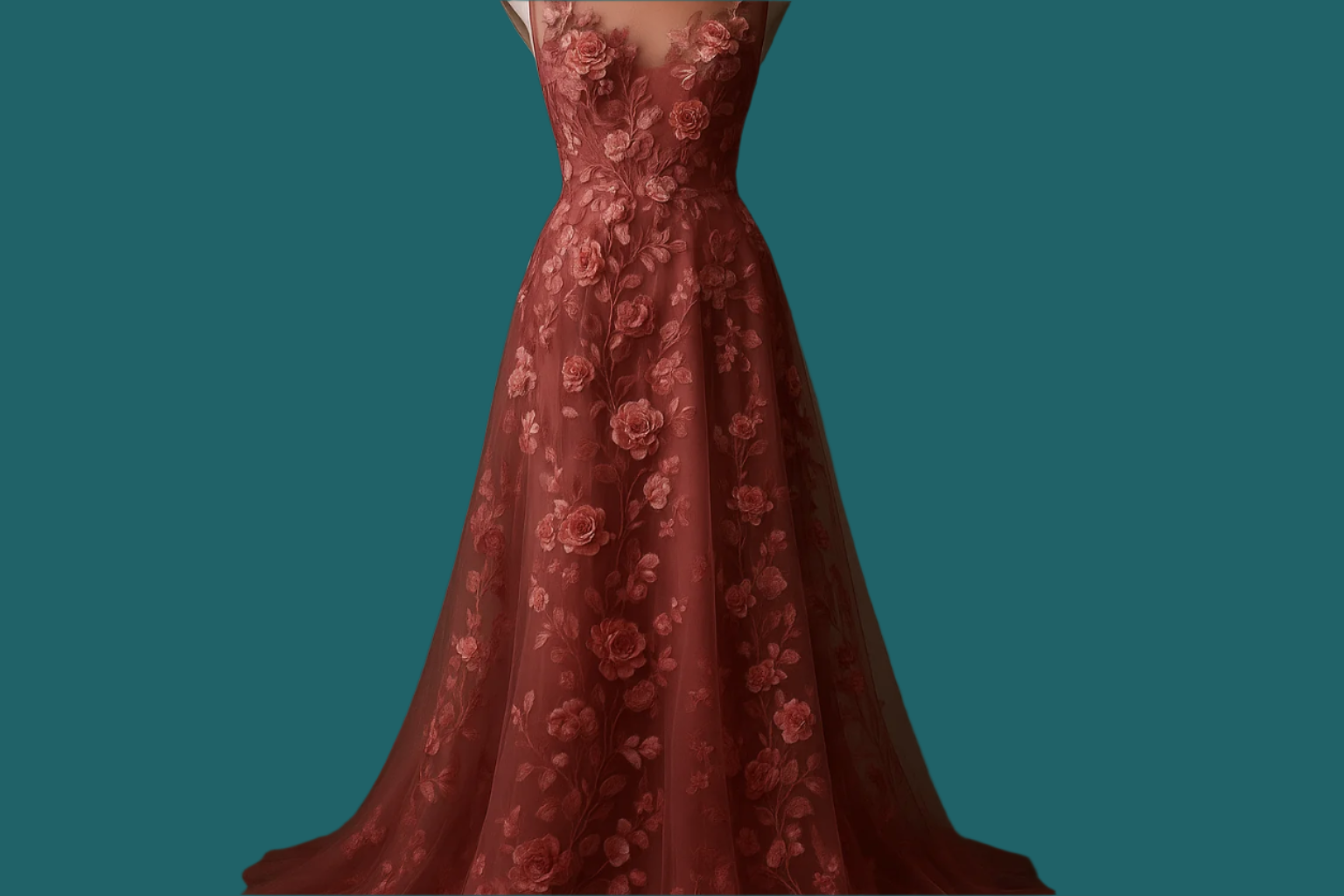 an exciting evening dress with Floral Embroidered Applique Mesh - French Rose with lighter backroad