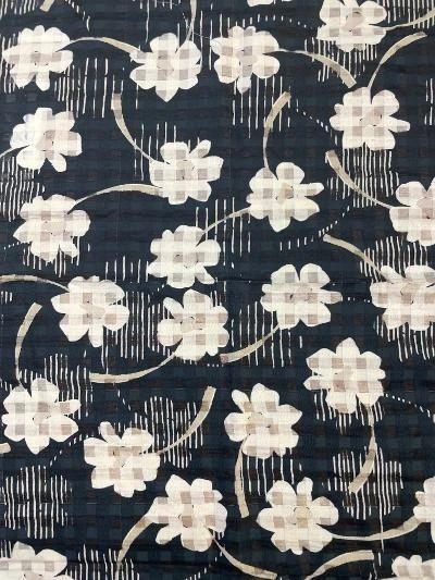 Italian Floral Plaid Print Burnout Silk & Cotton - Black/Navy/White/Silver