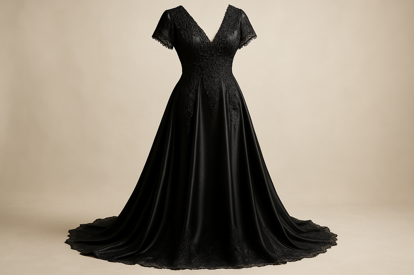 fancy long dress with a lot of detail light background with Wide Silk Charmeuse - 16 MM - Jet Black