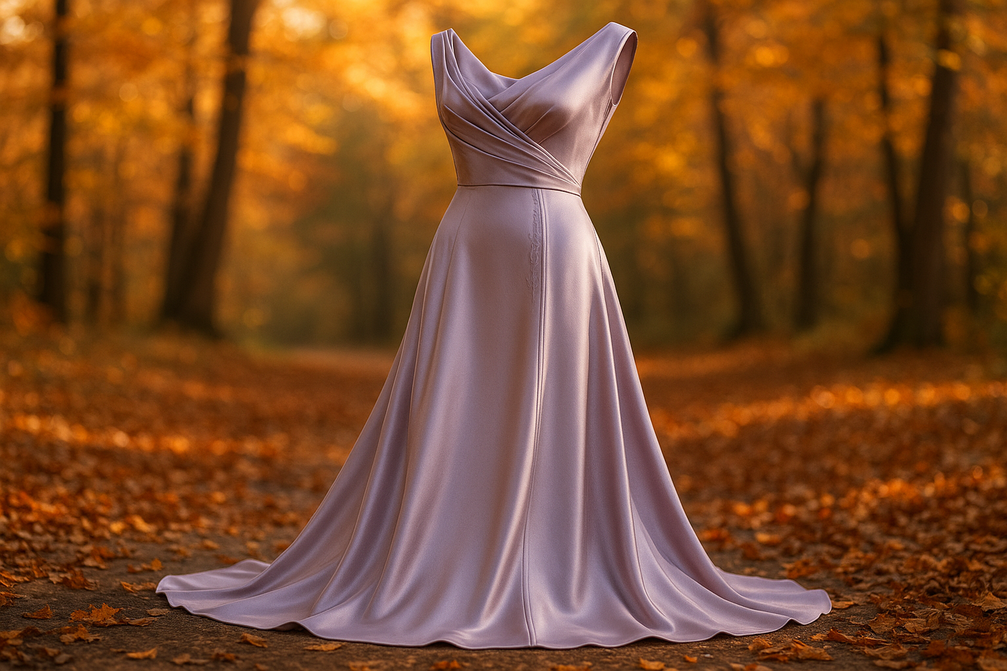 fantastic dress with detail on autumn background with  Silk Charmeuse Wide - light purple - 19mm Designer