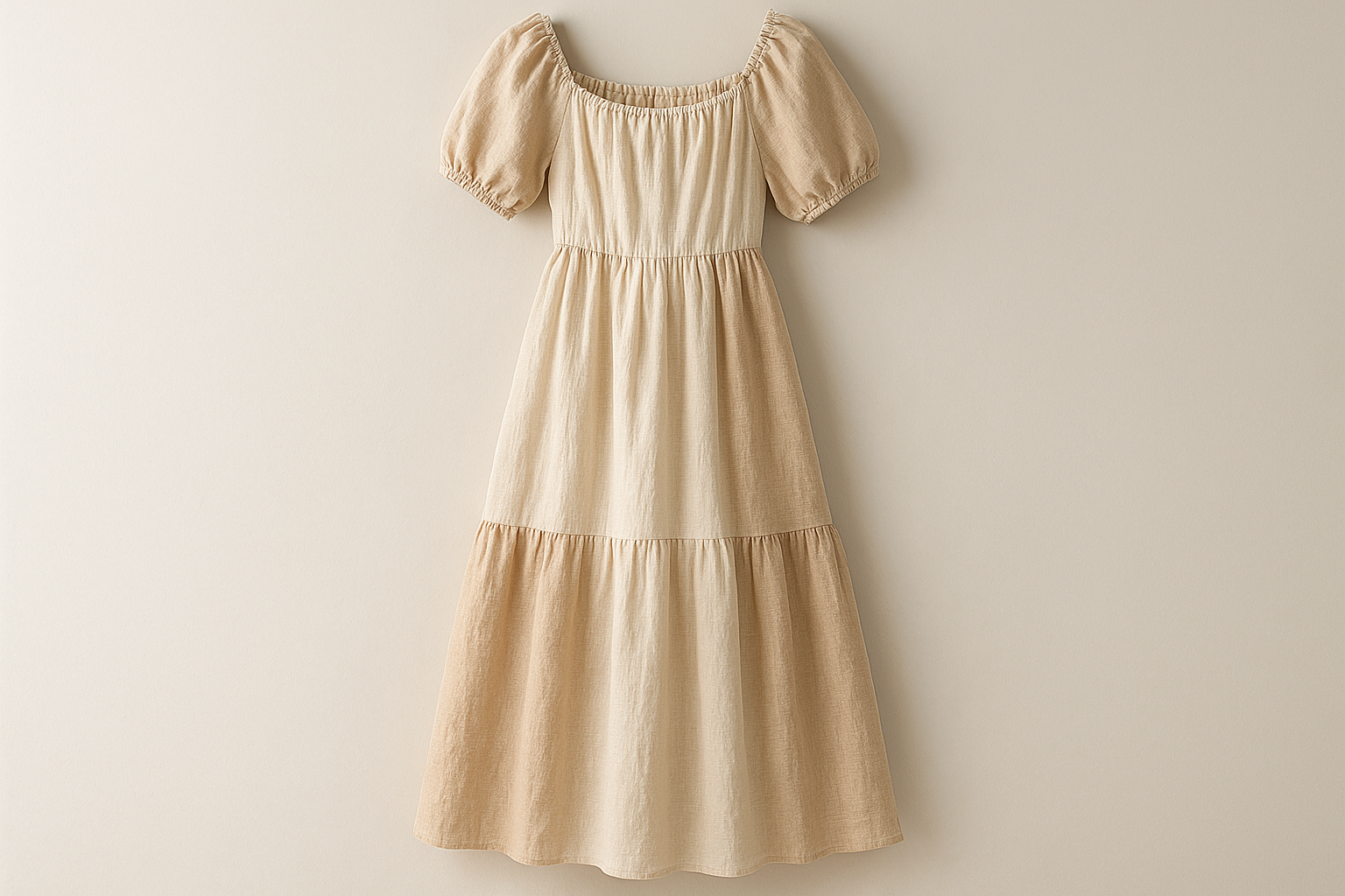 fantastic long summer dress with Textured Cotton & Linen Blend - Beige & Warm White