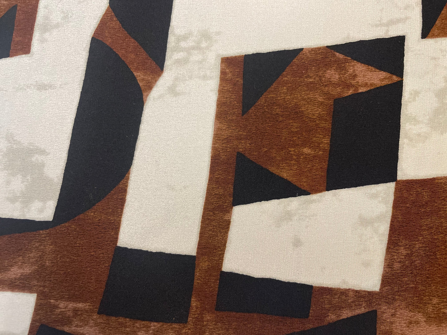 Geometric Printed Silk Crepe Duchene - White, Brown, Black