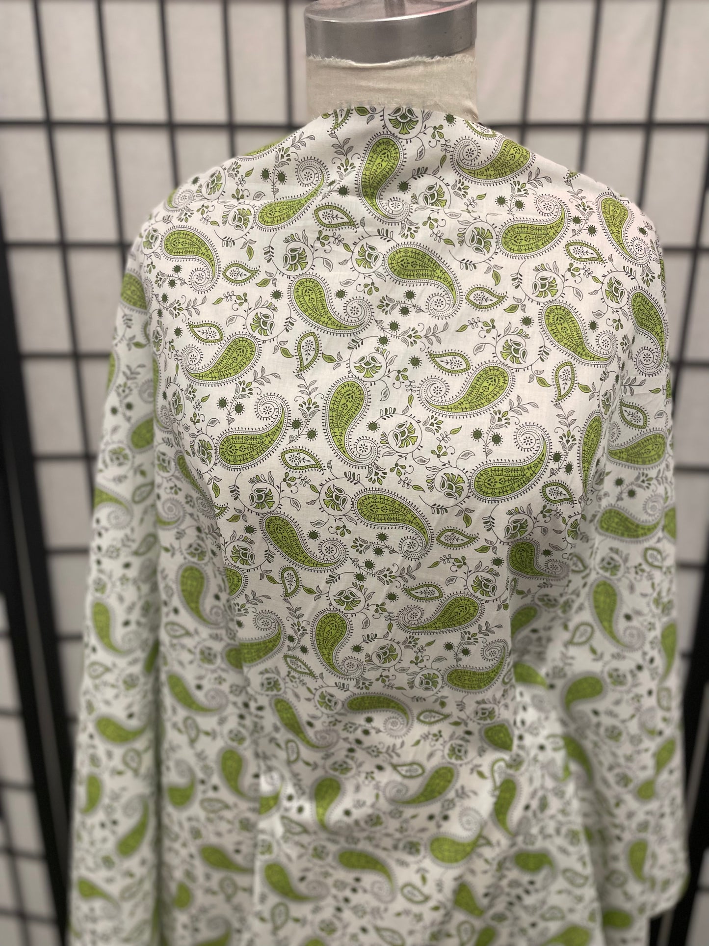 Paisley Printed Lightweight Cotton - Green & White