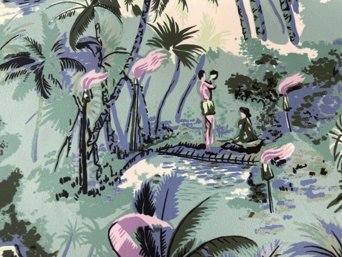 Hawaiian Paradise Print Lycra - Green/Blue/Purple