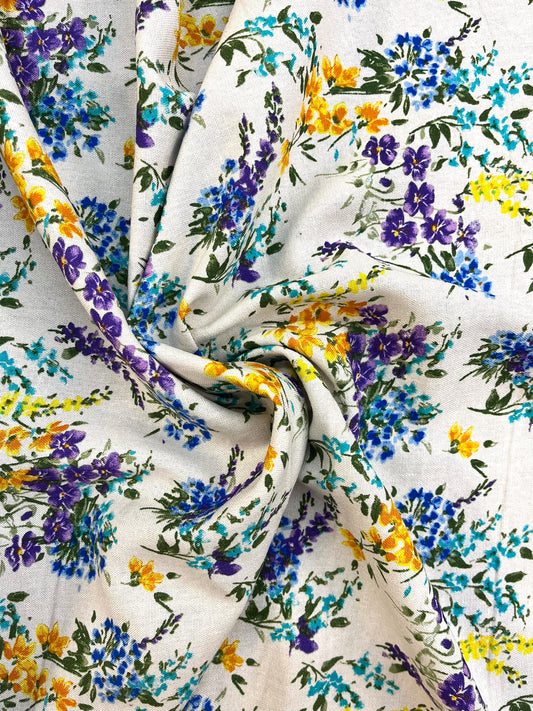Floral Linen Rayon: Multicolor
