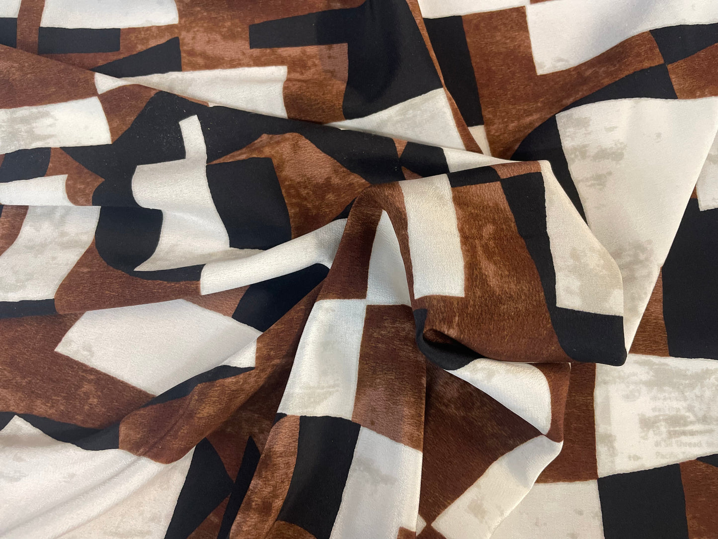 Geometric Printed Silk Crepe Duchene - White, Brown, Black