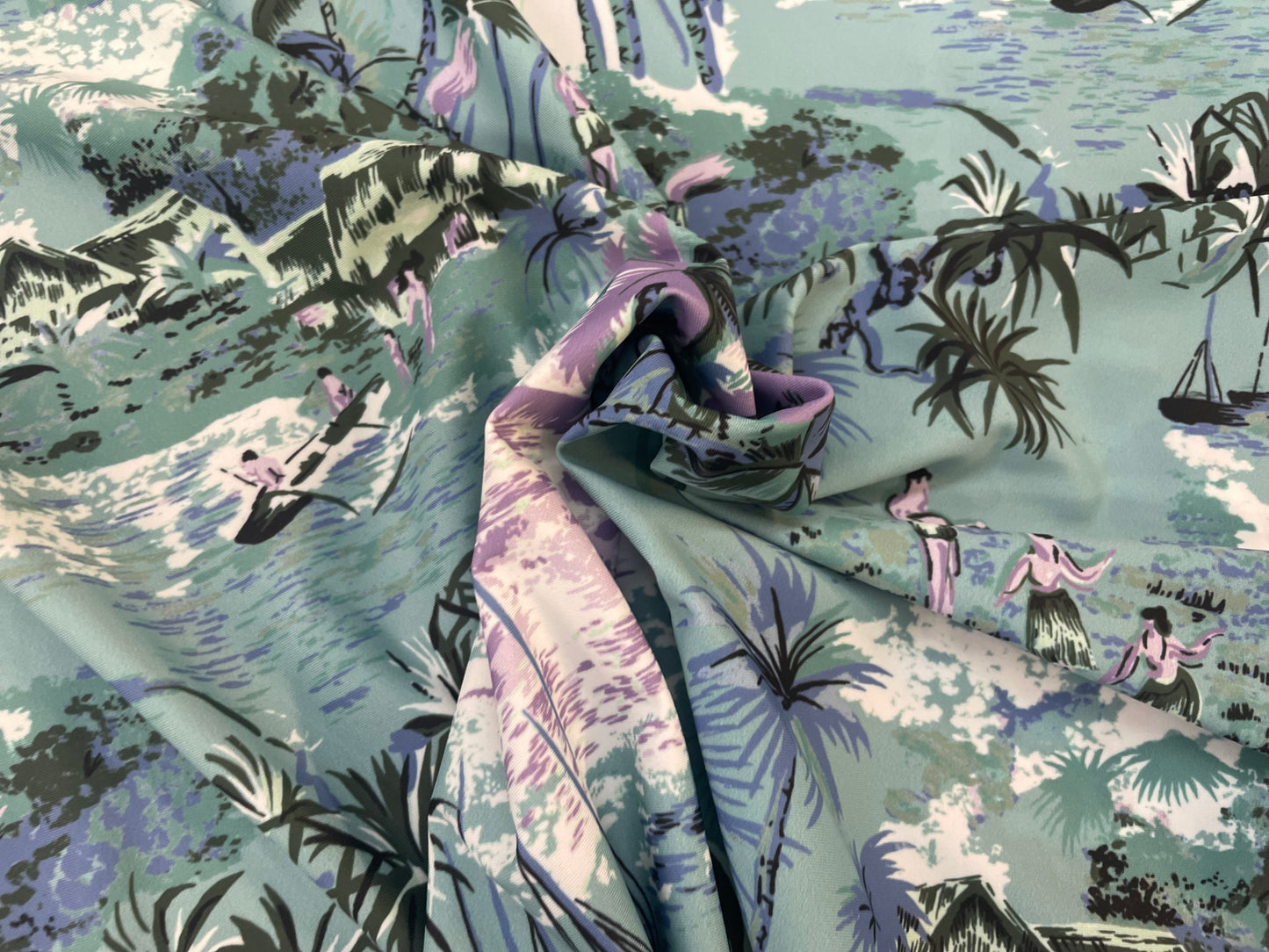 Hawaiian Paradise Print Lycra - Green/Blue/Purple