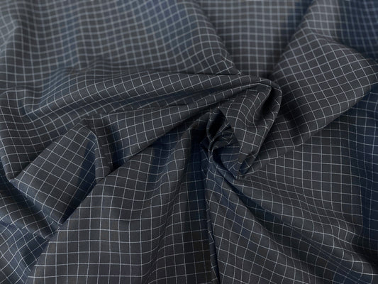 Poly Rayon Mini Plaid Suiting - Navy & White