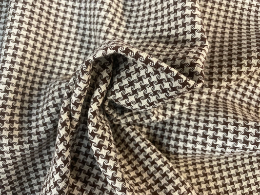 Italian Textured Houndstooth Print Cotton - White and Coffee Brown