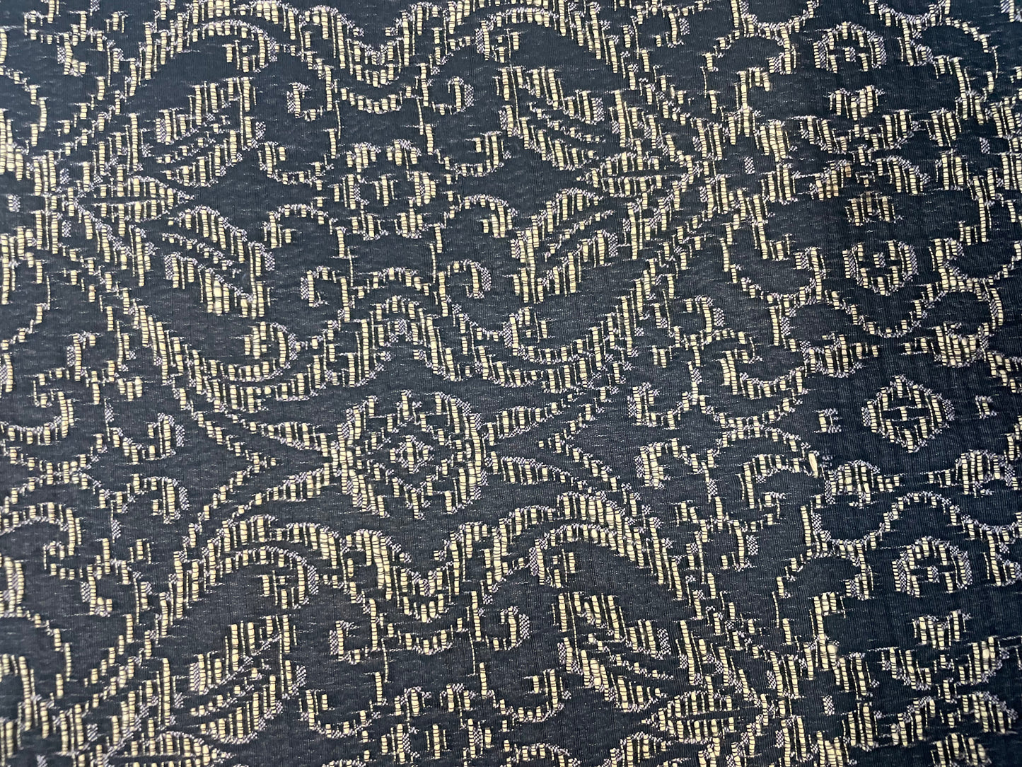 Italian Textured Damask Print Cotton - Cream and Twilight Blue
