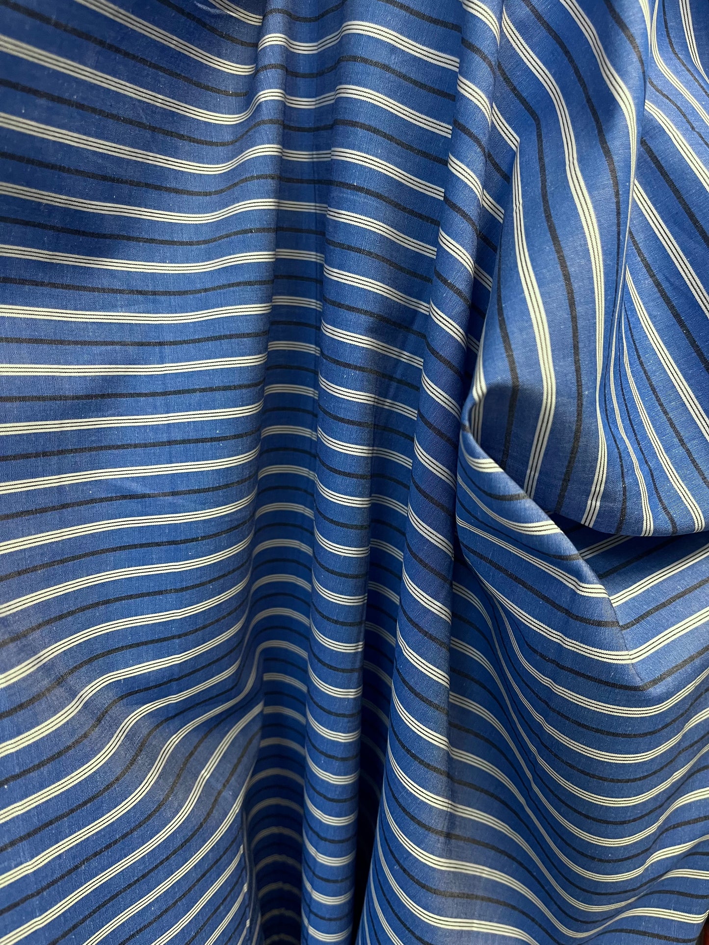 Stripe Cotton Shirting - Dark Blue, Black & White