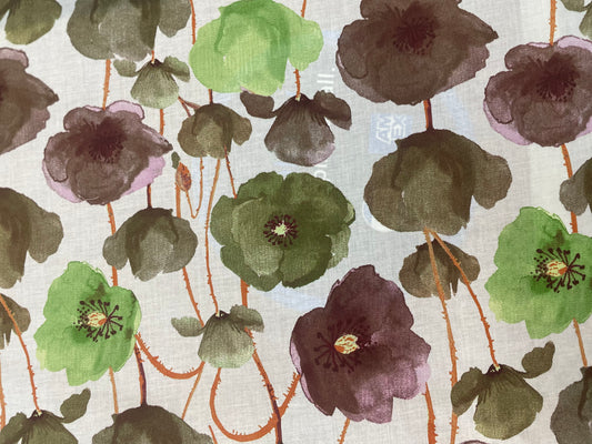 Floral Print Lightweight Cotton - Green / Purple / White