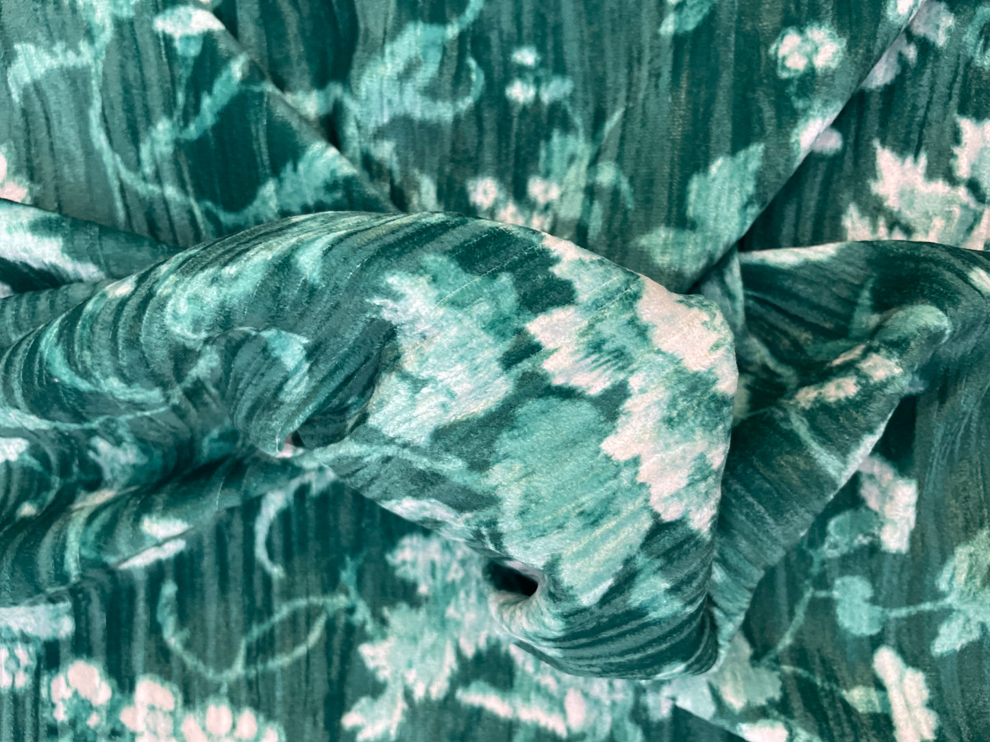 Italian Textured Floral Green Floral Print Velvet
