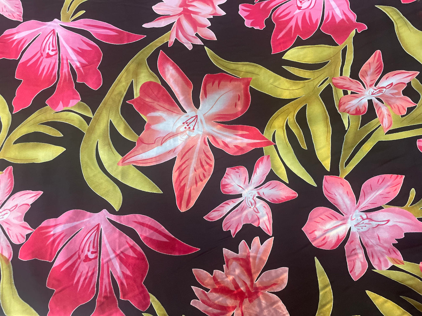 Flower Print Silk Burnout - Black/Pink/Green