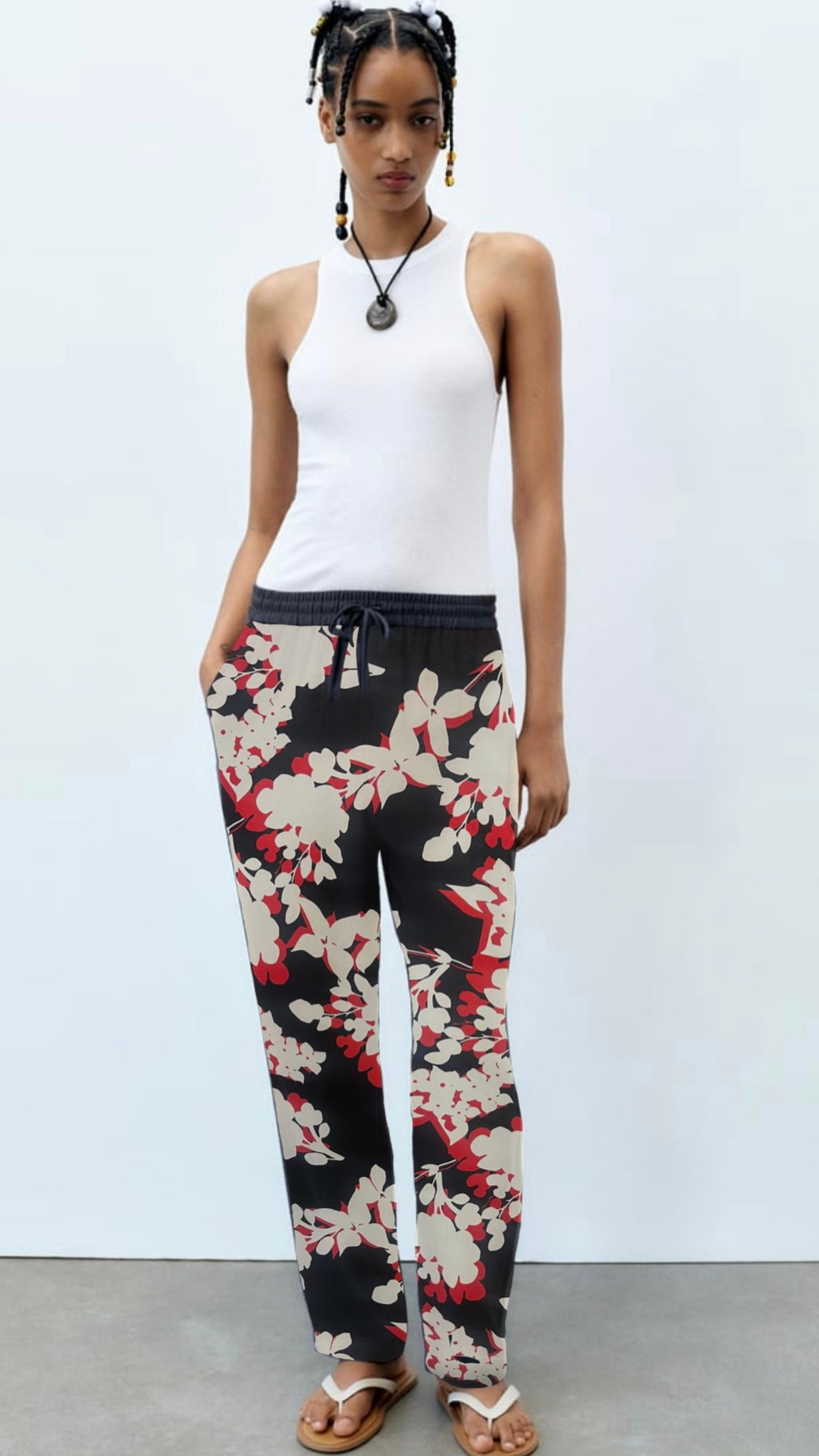 Graphic Floral Print ITY - Balck, White & Red