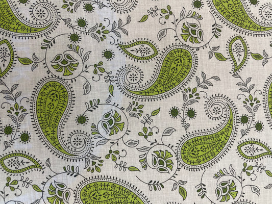 Paisley Printed Lightweight Cotton - Green & White
