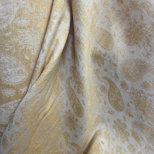 Italian Cotton/Linen Paisley Jacquard - Gold & Off White