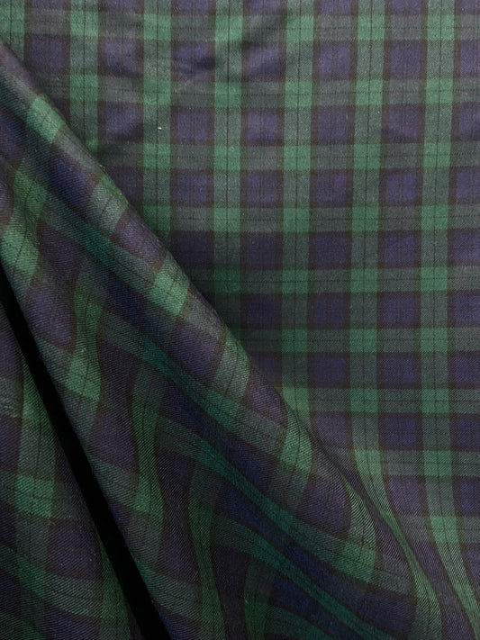 Plaid Twill Tropical Wool Suiting - Blue, Green & Black
