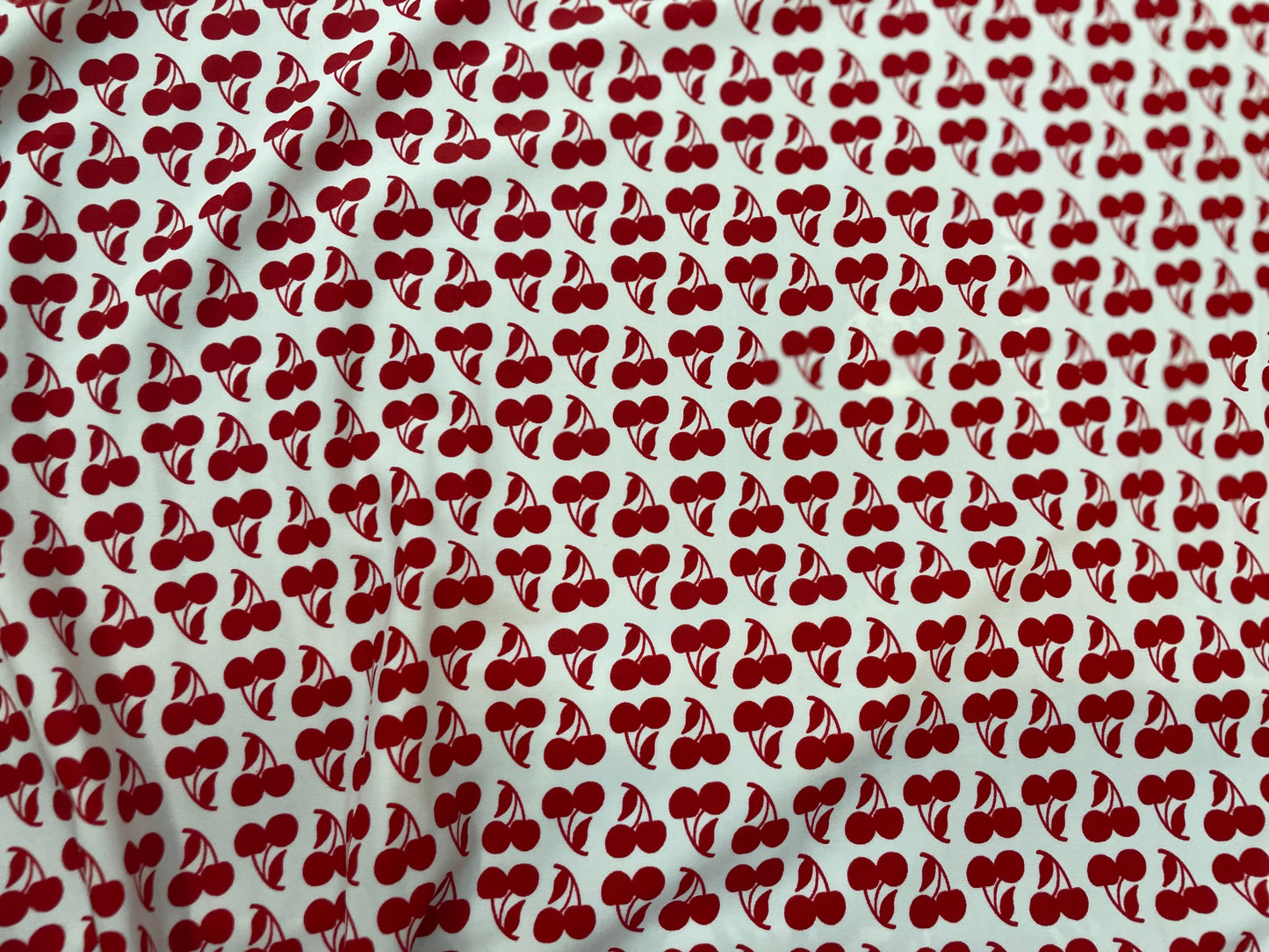 Cherries Print Poly Lycra - White & Red