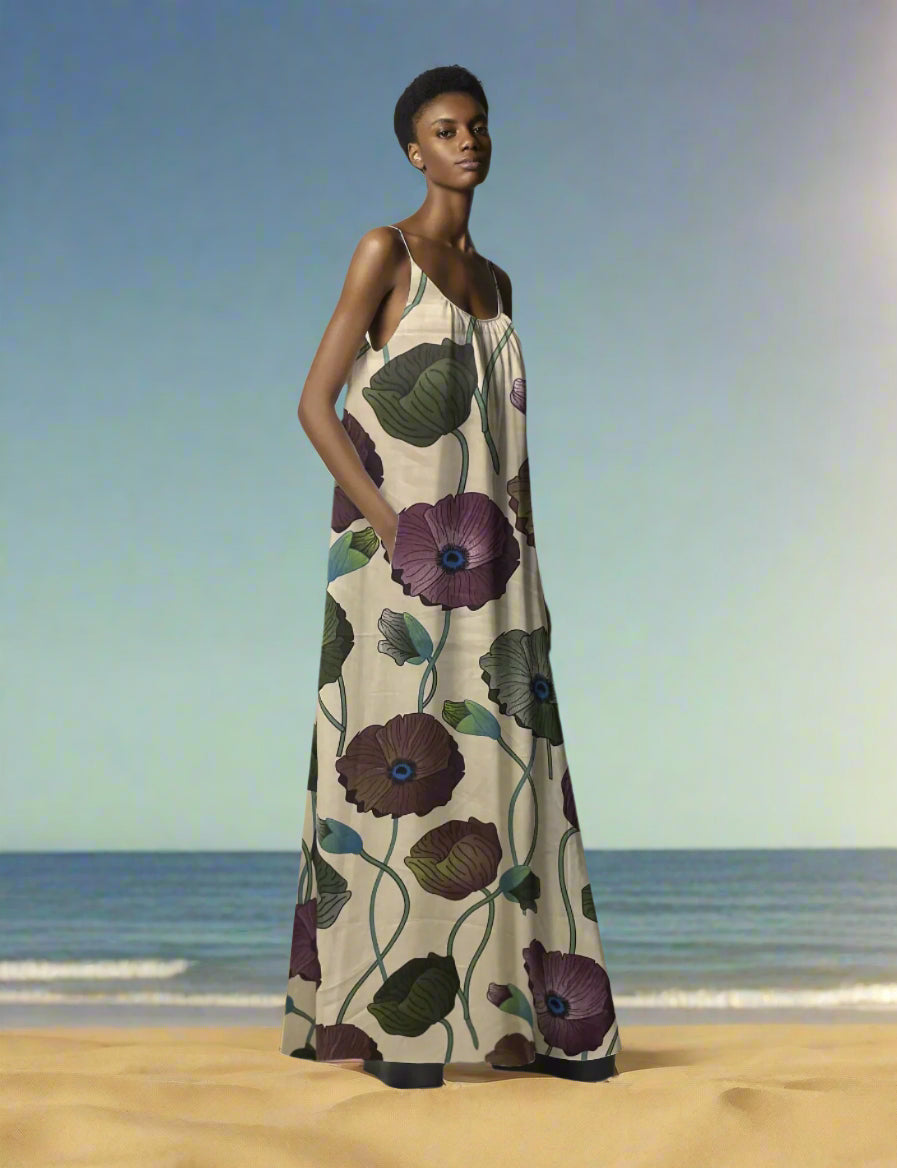 Floral Print Lightweight Cotton - Green, Purple & White