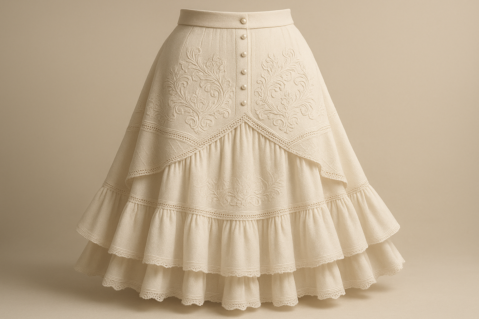lovely fancy skirt with a lot of detail with Double Knit Rayon- Off White