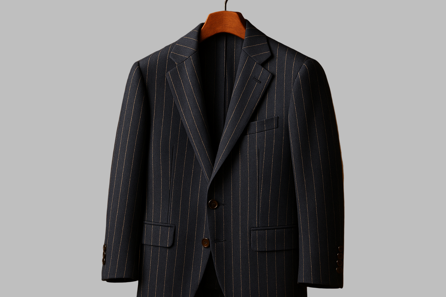 make a detailed jacket in Automn with  Italian Virgin Wool & Linen Suiting - Navy & White Pinstripe