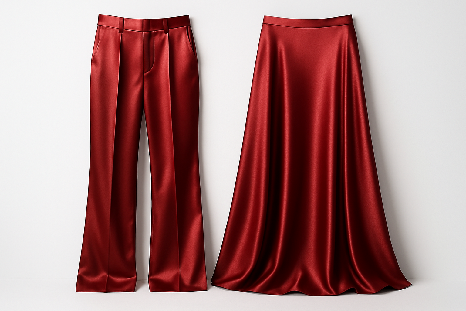 pants and skirt in red satin