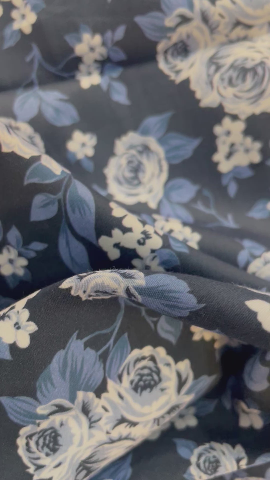 Floral Print Cotton Calico Satin Finish - Blue, Black & White ...