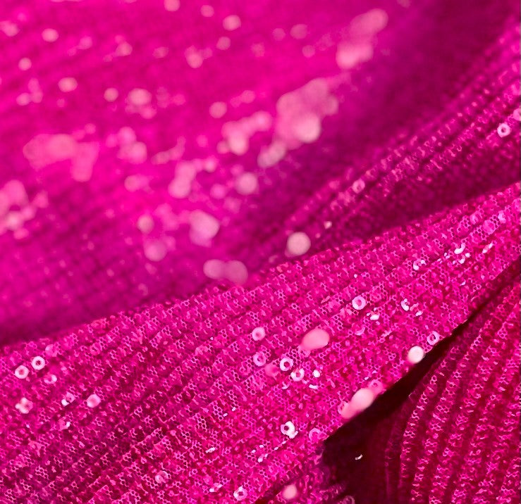 Sequin Stretch Pleated Mesh - Hot Pink