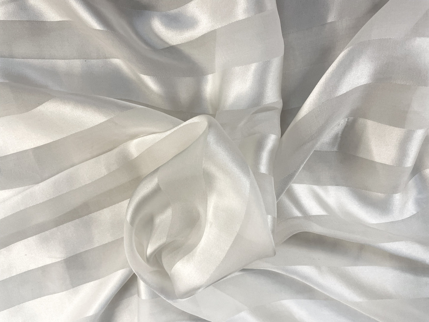 Silk Charmeuse & Chiffon Stripe - Bridal White - 19MM